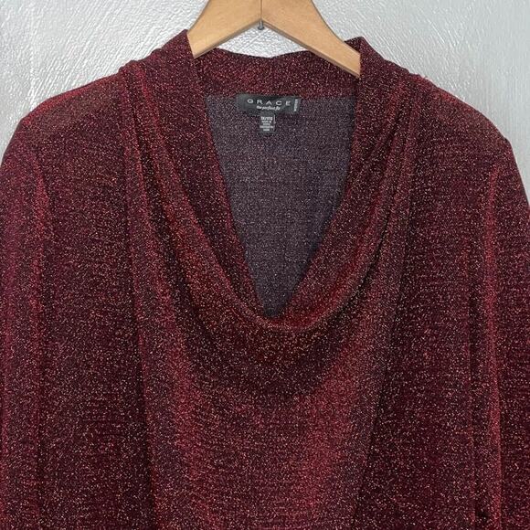 Grace The Perfect Fit Plus Size 1X Red Sparkle Glitter Top Y2K Glam Metallic - Picture 3 of 10